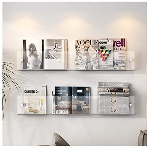 2er-Pack transparenter Zeitschriftenhalter, schwebende Bücherregale für die Wand, Wandprospekthalter, Literaturständer für Büro, Wartezimmer, Kirche, Café (Größe: Länge 110 cm) (Länge 100 cm