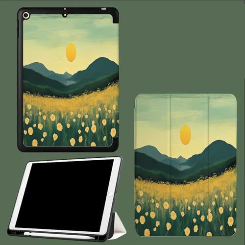 Smart Case for iPad Pro 11 Inch 2022/2021/2020(4th /3rd /2nd Generation), Slim Magnetic Closure Trifold Stand TPU Back Shell Cover with Auto Wake/Sleep Yellow Flowerbed