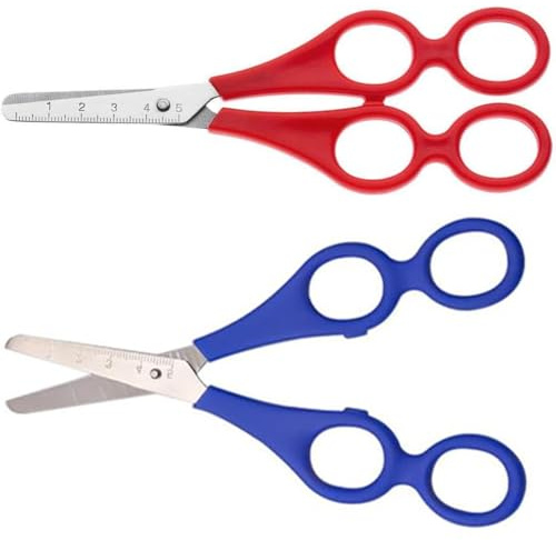 Forbici 4-Anelli,Forbice Per Bricolage,Forbici Per Apprendimento,Forbici Per Imparare A Lavorare,Forbici Terapeutiche,Forbici Madre-Bambino Con Doppio Manico,Blu,Rosso,2PC,Kiuiom