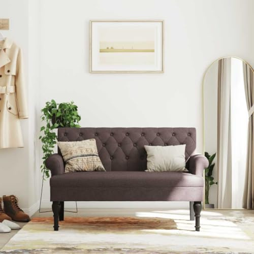 Myheimly Sitzbank mit Rückenlehne Dunkelbraun 120x62x75,5 cm Stoff, Bank Polsterbank mit Rückenlehne Armlehnen, Bettbank mit Holzbeinen, Flurbank Ottomane für Wohnzimmer Büro, Modern