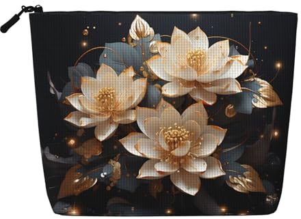 Bohemian Golden Lotus Damen Kultur- und Kosmetiktasche, Unisex Kulturtasche Aufbewahrungstasche Körperpflege Aufbewahrungstasche