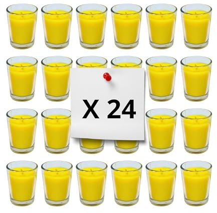 Juego de 24 velas de citronela naturales – Repelente de mosquitos, seguro y perfumado – tarros de cristal 6 x 4,5 cm, uso interior y exterior