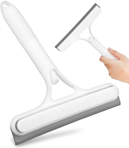 HOLIDYOYO Window Squeegee with Scrubber 2-in-1 Cleaning Tool for Windows Shower Doors Mirrors and Car Glass Portable Handle with Spray Head 10.43 X 8.46 X 1.37 in