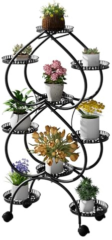 unho Support Plantes Intérieur 6 Niveaux, Porte Plante à roulettes Cache Pot sur Pied Intérieur Métal, Extérieur Jardin en Pot pour Salon Jardin Balcon - 73 x 30 x 124 cm