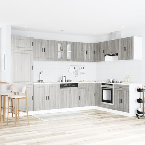 Gecheer Waschbecken-Unterschrank Porto mit Waschbecken Grau Sonoma 80x46x84,5 cm Holzwerkstoff, Küchenunterschrank, Unterschrank für Küche, Küchenzeile, Küchenschrank