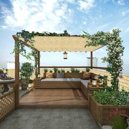 Bordure de jardin tropicale en bambou pour balcon et terrasse - Ligne noire - Clôture d'intimité et isolation thermique - Parfaite pour la décoration extérieure et l'aménagement paysager