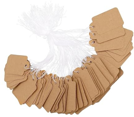 Hwtcjx 200 Pezzi Cartellini del Prezzo, Etichette Marcatura con Stringa, Cartoncini per bomboniere, Etichette Carta Kraft per Esposizione di Gioiell, Abbigliamento (marrone, 2.5 x 1.5 cm)