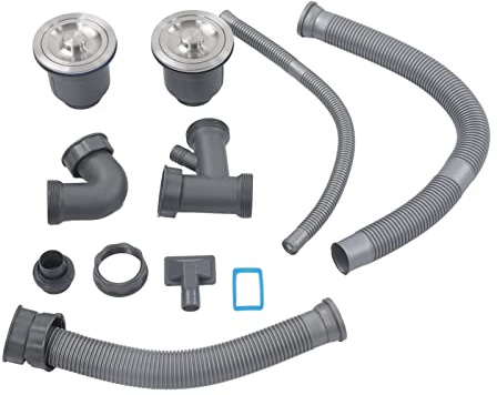 ZJchao Kit de Drenaje del Fregadero de la Cocina, PP, PVC, Tubo de Desagüe del Fregadero del Kit de Manguera de Acero Inoxidable con Sus Capacidades de Drenaje Rápidos y Múltiples