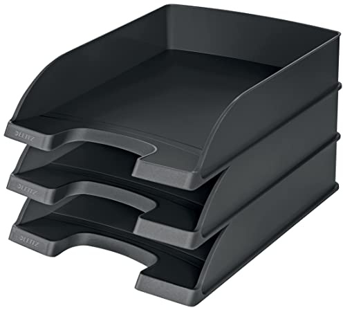 Leitz 52270095 - Cesta porta lettere, formato A4, 3 pezzi, di alta qualità, impilabile come organizzatore da scrivania, combinabile con serie Plus, colore nero