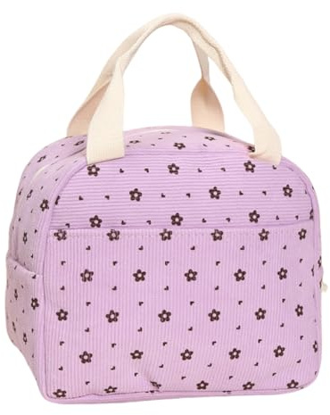 AYNKH Lonchera aislada para niñas, diseño floral morado, bolsa de almuerzo para almacenamiento de dos comidas, se adapta a cajas y contenedores Bento, ideal para la escuela, el trabajo y los niños
