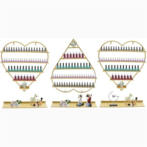 SPXTOM Estantes de Pared for esmaltes de uñas, metálicos, vitrinas for cosméticos, cardioide, Estante for pintalabios y perfumes, 5 Niveles con Capacidad for 350 Botellas(Gold)