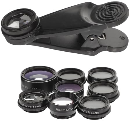 UTHCLO Phone Camera Lens Kit Wide-angle Macro Fisheye Kaleidoscope Zoom Lenses Clip Smartphones Black