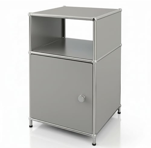Floordirekt Regal, Metallregal, Beistelltisch - Grau, Chrom, 65Hx40Bx40T cm - Modulares Stecksystem im modernen Design, Metall Regal für Wohnzimmer, Büro, Flur - Nachttisch Concept Epure MK-040