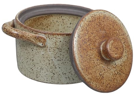 GOOHOCHY Olla de Cerámica Vintage con Tapa para Cocción al Baño María Olla Pequeña para Estofados y Sopas para Familias Pequeñas y Cocina Saludable