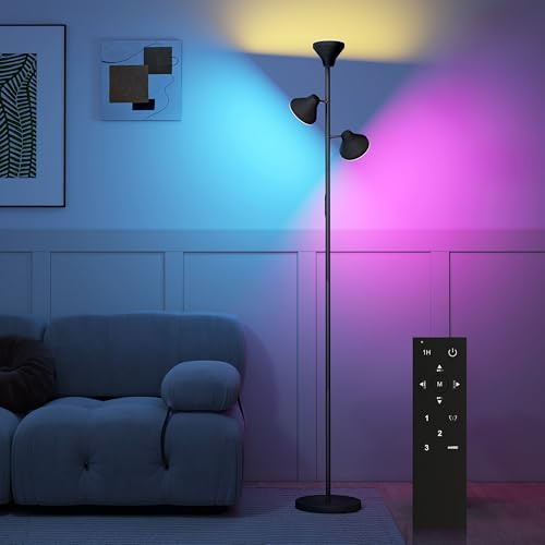 HOMCOM Stehlampe Wohnzimmer Dimmbar mit Leselampe 4150lm 2700K–6000K | Stehleuchte RGB Farbwechsel, mit Fernbedienung, Touch-Steuerung, 3 Drehbare Köpfe, Standleuchte für Schlafzimmer
