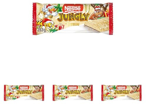 NESTLE Jungly Turrón de chocolate Blanco relleno 233 g (Paquete de 4)