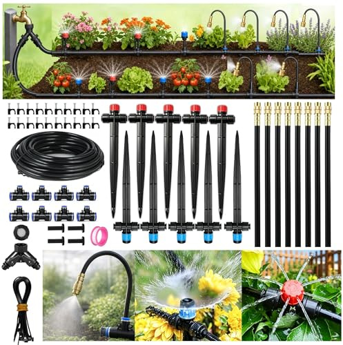 Drip Irrigation System Kit for Garden: 37M Simple Watering Equipment Quick Connect 6mm OD PE Water Hose Pipe & Adjustable Sprinkler Misting Nozzles for Raised Flower Beds Outdoor Greenhouse
