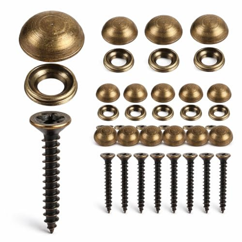 8 Pcs Brass Decorative Screws with Caps, Self Tapping Brass Screws 15mm, Small Screw Caps Fixings for Cabinet Door Mirror Window Wooden Furniture Repair and DIY Projects (Bronze)