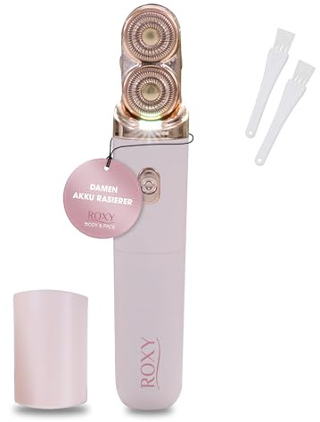 Roxy Body & Face - Damenrasierer elektrisch - Akku Gesichtsrasierer & Intimrasierer für Frauen - Rasierer Damen elektrisch mit 18K-vergoldetem Rasierkopf - schmerzfrei & flexibel einsetzbar