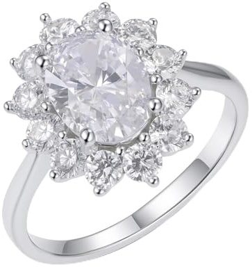 KnSam Echt Eheringe Platinum PT950, Freundschaftsringe Blumen mit Moissanit Ovalschliff, Hochzeitsring Platin, Gr.58 (18.5)
