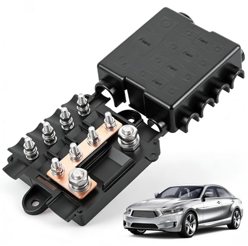 Sicherungshalter für 1X Mega + 4X Midi Sicherungen, Kompakte Stromverteiler Sicherungskasten mit Polyamid-Gehäuse und Abdeckung, Stromverteilungssicherung, Auto, Boot, SUV, LKW, Style B, Schwarz