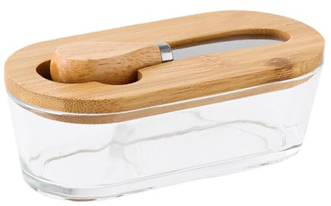 Mantequera - Recipiente De Vidrio Para Mantequilla | Vintage 300 Ml Con Tapa Y Raspador, Tarro De Almacenamiento Transparente Para Queso Y Comida Para , Picnic, Camping, Viajes