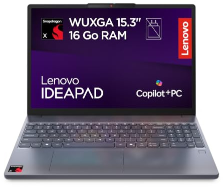 Lenovo IdeaPad Slim 3 15Q8X10 - Ordinateur Portable 15.3'' WUXGA Copilot+ (Snapdragon X X1-26-100, RAM 16Go, SSD 256Go, Windows 11 Home) Clavier AZERTY Français - Gris Luna