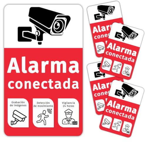 Pack Cartel Videovigilancia Adhesivo Puerta + 4 Pegatina Alarma Ventanas | Cartel Alarma, Cartel Zona Videovigilada, Placa Alarma Seguridad Directa, Camara Vigilancia