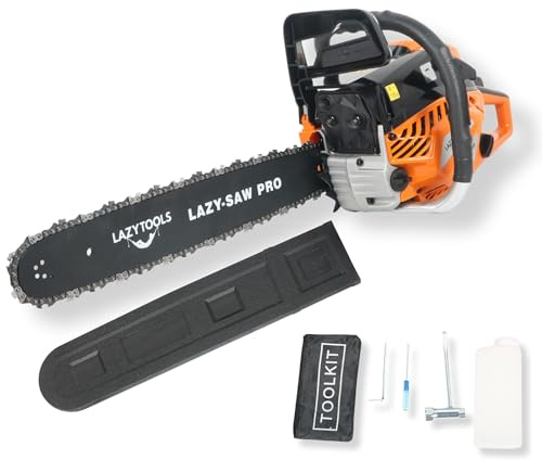 63cc Petrol Chainsaw 20 Inch - Heavy Duty 2 Stroke Chain Saw for Tree Cutting, Logs & Firewood - 2.4kW High Power Engine, Auto Throttle, Air Cooled, Tool Kit Included