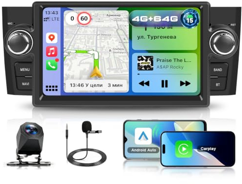 4G+64G Autoradio per Fiat Punto/Grande Punto 2005-2009 Linea 2007-2011 | Car Stereo con Carplay Wireless/Android Auto ,7” IPS Schermo Bluetooth 5G-WiFi GPS FM RDS DSP SWC +AHD Telecamera