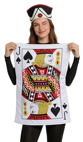 Spielkarten-Kostüm – Spielkarte mit geschlitzten Schulterriemen lustig und lustig – Maskerade-Kostüm mit Hut, für Männer und Frauen, Rollenspiel, Karneval und Bühne