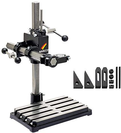 WABECO Bohrständer Fräsständer BF1240 mit Spannpratzen Satz 10-teilig, 2 Zustellachsen vertikal/horizontal Säule 500 Ausleger 350 mm Made in Germany
