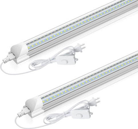 CNSUNWAY LED Shop Light 2FT, 20W 3000LM 6500K, T8 LED Tube Lights, Clear Cover, Ceiling and Utility Shop Lights, Linkable Light Fixture for Room, Garage, Workbench, Warehouse, ETL Listed (2 Pack)