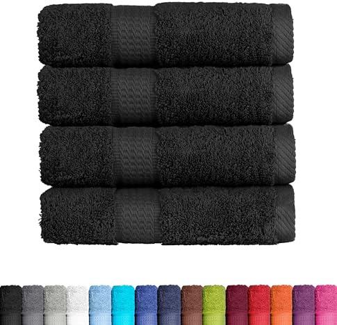 BaSaTex Baumwolle Handtuch, 4er Pack, 50x100 cm, Schwarz | 100% Baumwolle, Öko-Tex Made in Green, Aufhängeschlaufe, 500gm², langlebig & saugstark
