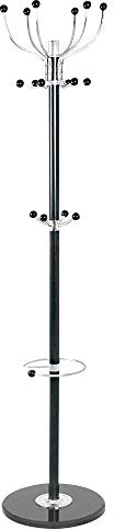 BAKAJI Garderobenständer Design Garderobenständer aus Metall mit 16 Haken für Kleiderständer, Schirmständer und Marmorsockel, Größe 37 x 37 x 175 cm (Schwarz)