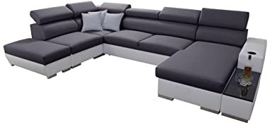 All4All Ecksofa mit Schlaffunktion Picanto 358 cm x 227 cm - Wohnlandschaft U-Form - Sofa mit Bettkasten - XXL Sofa - Groß - Gewebe mit Kunstleder - Rechte Seite - Grau/Weiß - Modern 26