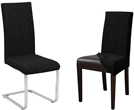 BEAUTEX Stuhlhusse Stretch Stuhl & Schwingstuhl 6er Set Marmor Schwarz | 60% Baumwolle, 38% Polyester, 2% Elasthan, 240 g/m², Rundum-Gummizug, 30 °C waschbar, faltenarm, formstabil & langlebig