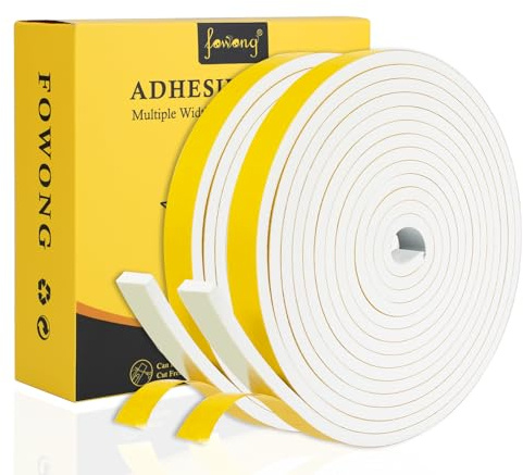 fowong Dichtungsband Selbstklebend für Türen Fenster-Abnehmbarer Klebstoff, 12mm(B) x6mm(D)/8m, Türdichtung Selbstklebend Fensterdichtung Gummidichtungsband Wetterfest, Kollisionsprävention, weiß