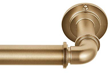 MODE Industrial Room Darkening Collection 1 1/8 Diameter Industrial Curtain Rod Set with Steel Wall Mounted Adjustable Curtain Rod, Blocks Light, Fits 72” to 144” Windows, Warm Gold