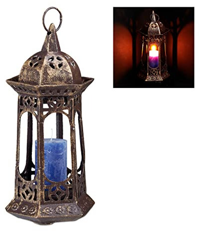 Relaxdays Laterne antik, Windlicht für drinnen & draußen, Dekolaterne hinhängen & stellen, Vintage Gartenlaterne, bronze