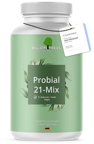 Probial 21 Mix | 21 Bakterienstämme + Maximum an Inulin | 180 magensaftresistente Kapseln (DRCaps ®) | Ideale Dosierung aus Bakterien und Inulin | Vegan | Laborgeprüft und verarbeitet in Deutschland