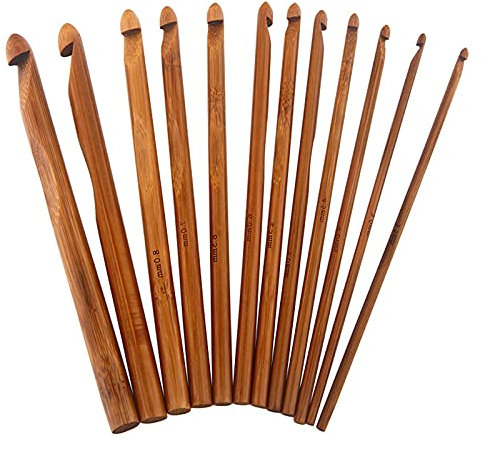 DHER Häkelnadel-Set, Häkelnadeln, Holz HäKeln, Bambus, Zubehör, Häkelnadeln, Baumwolle, Seide, Trilobit und alle Arten von Wolle, Baumwolle, für Anfänger und Experten (A 12 pcs)
