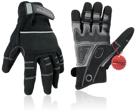Stagecaptain RGL-5F Rigger Handschuhe 3x Set - Arbeitshandschuhe für Herren - Größe XL - lange Finger und Innenfläche aus Kunstleder - Aufgesetzte Verstärkungen - Schwarz/Grau