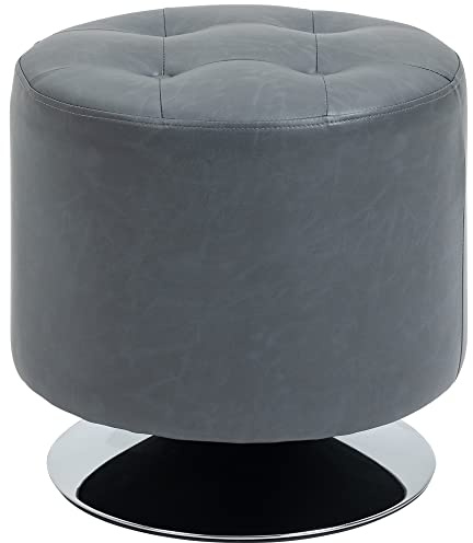 HOMCOM Ottoman Fußhocker Ottoman Drehhocker Rund Pouf Gepolstert in Kunstleder Modern Style für Schlafzimmer Eingangshalle Wohnzimmer Ø45,5x44,5 cm Grau