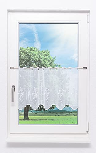 Plauener Spitze Scheibengardine Exotisch (Bx H) 80cm * 40cm Weiß/weiß