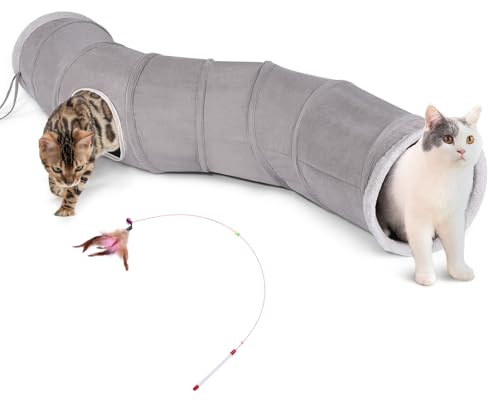 Ownpets S-förmiger Katzentunnel 122 x 25 cm, für Katzen, Hunde & Kleintiere | faltbar, reißfestes Oxford-Gewebe, mit Sichtloch und Federstab, für drinnen & draußen