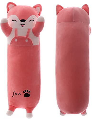 Yeqivo Kuscheltier Kawaii Fuchs Plüschkissen Stofftiere Langes Rosa Fuchs Plüschkissen niedliches Fox Plüsch Tier Körperkissen Kinder Plüschtier (Fuchs,90CM)