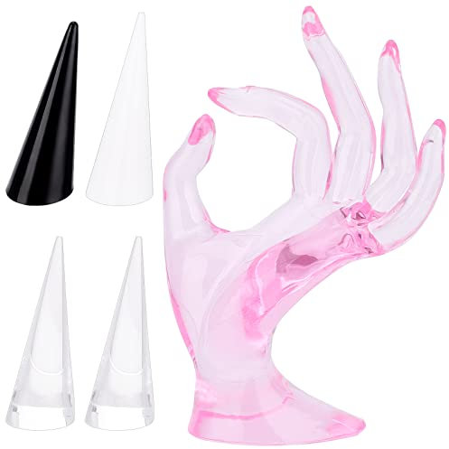 NBEADS 7 Stück Acryl Ringhalter Kit, 4 Stile Ring Display Ständer Hand Schmuck Display Halter Kegelform Fingerring Display Organizer Schmuck Display Halter Für Ringe Schmuck Ausstellung