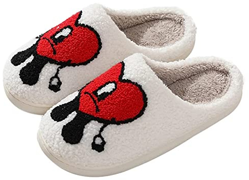 EUPXRHY Zapatillas Bad Cute Bunny para Mujer, Pantuflas de Casa Cálida de Felpa Deslizadores para Mujer, Chanclas Cómodas con Bordado Suela Antideslizante Amor Corazon Parejas Zapatos,Rojo,37/38