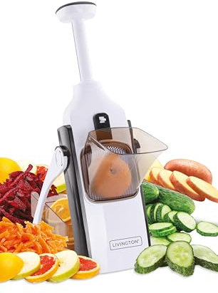 Livington TurboCut Universalhobel - Gemüseschneider mit 3 Klingeneinstellungen für dicke oder feine Scheiben - Reibe mit Schnittstärke bis zu 8 mm - spülmaschinengeeignet - Hobel mit Fingerschutz